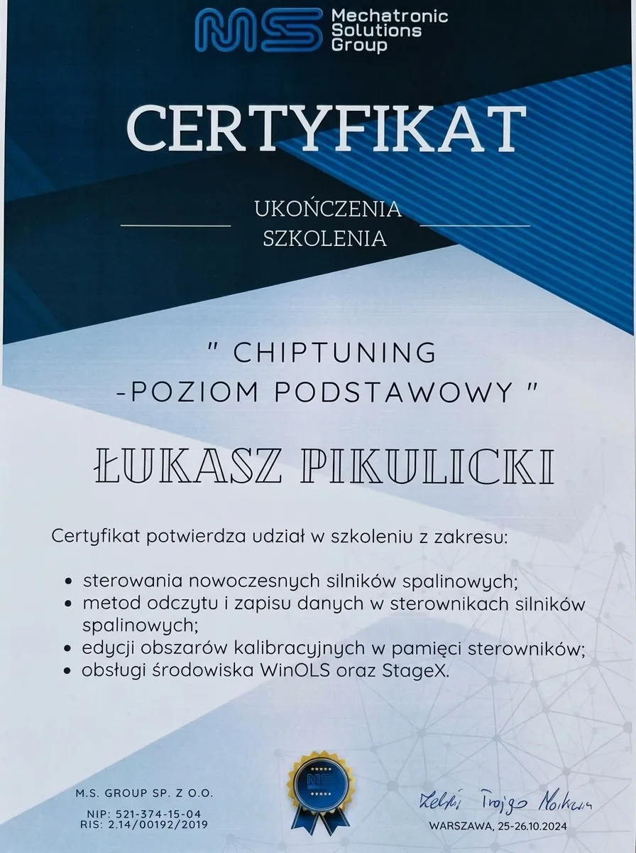 Certyfikat Chiptuning — poziom podstawowy